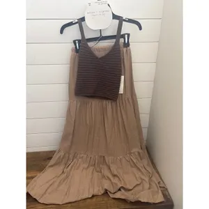Better Together Crochet Halter Top and Tiered Maxi Skirt Set Brown Tan XS thumbnail 2