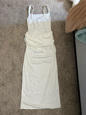 SHEIN White Sleeveless Maxi Column Dress with Draped Waist thumbnail 6
