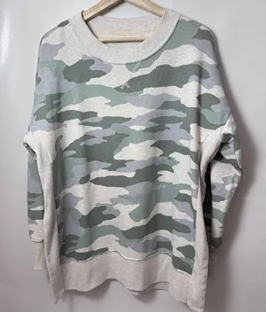 Aerie Sweatshirt Womens Medium Large Good Vibes Camo Pullover Casual Lounge Cute thumbnail 1