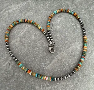 Handmade 16” Navajo Style Sterling Silver Pearls Necklace thumbnail 1