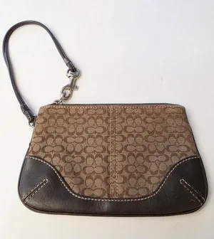 Coach Brown Signature Wristlet Fabric and Leather thumbnail 1
