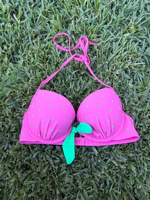Aerie Watermelon Bikini Top Pink Green Halter Underwire Push Up 34C thumbnail 2