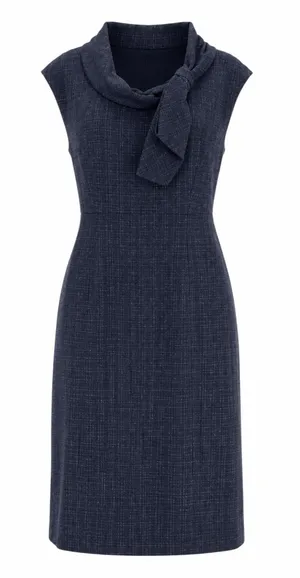 Classiques Entier Check Sheath Dress Bow Neck Gray Brown Size 6 thumbnail 1