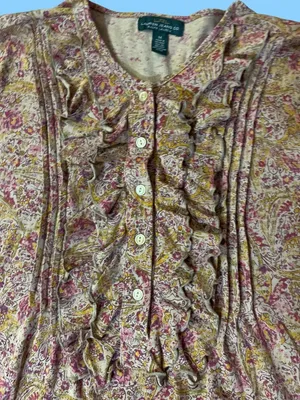 Lauren Ralph Lauren Womens M Paisley Floral Ruffle Blouse 100% Cotton Used thumbnail 9