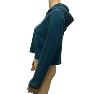 Hurley Ribbed Turquoise Long Sleeve Hooded Cropped Shirt Kangaroo Pocket Medium thumbnail 4