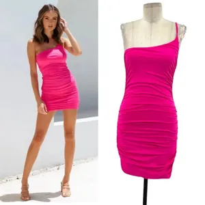 Hello Molly‎ Changed My Name Dress Hot Pink One Shoulder Ruched Size US 6 thumbnail 2