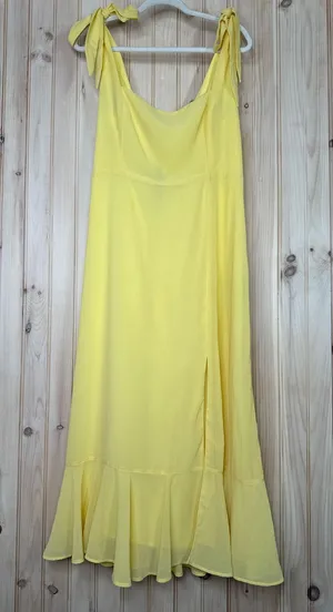 NWT Lulus Summer Invite Yellow Tie-Strap Tiered Midi Dress Ruffled Size XL thumbnail 1