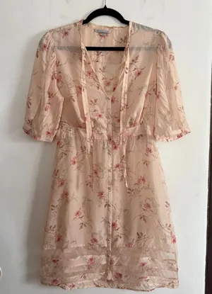 Y2K Vintage Victoria's Secret Pink Floral Retro Silk Button Front Dress Medium thumbnail 1