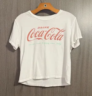 American Eagle Tailgate Coca-Cola Graphic White Crop Tee Size Small NWOT thumbnail 1