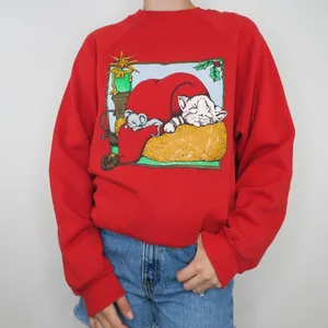 Tultex Vintage 80s Cat & Mouse Christmas Sweatshirt thumbnail 3