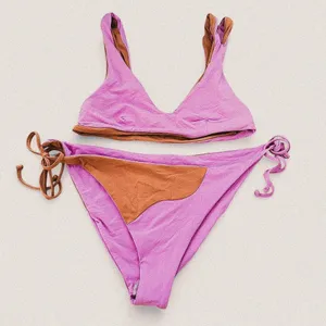 L*space pink brown swirl retro print tie vneck bikini set Size small large thumbnail 1