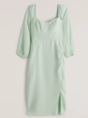 Abercrombie & Fitch Long-Sleeve Draped Skirt Midi Dress Mint Green - Large‎ thumbnail 4