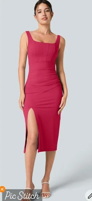Halara Softlyzero Airy Ruched Bodycon Midi Dress Red thumbnail 1