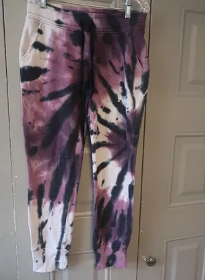 PINK Victoria's Secret tie dye sweatpant joggers outline pink on left leg in purple, black and pink size XS. thumbnail 1