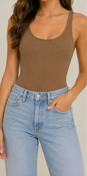 Abercrombie & Fitch Soft A&F Ribbed Bodysuit Tan Beige Size M thumbnail 1