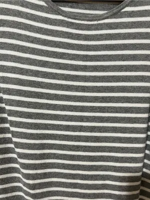 L.L. Bean Gray and White Striped Crew Neck Knit Top Lighweight Sweater Sz L thumbnail 6