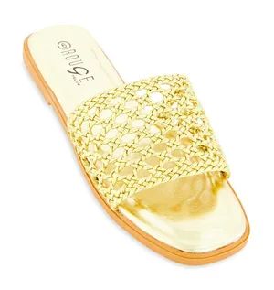 NEW - Open Toe Woven Band Flat Sandals - Gold tone, SIZE 10 thumbnail 1