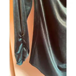 Valerie Bertinelli Teal Blue Velvet Long Sleeve Draped Top For Women thumbnail 3