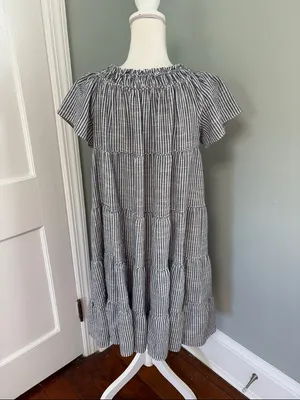 Max Studio Striped Short-Sleeve Tiered Babydoll‎ Dress Gray/White Small thumbnail 3