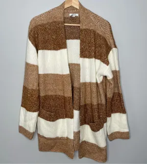 Nine West Colorblock Striped Brown Tan‎ Open Front Cardigan (X-Large) thumbnail 1