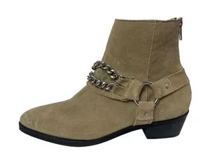 ASOS Beige Leather Suede Chain Pointed Toe Block Heel Ankle Chelsea Boots Size 7 thumbnail 1