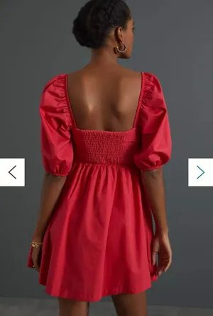 Maeve Anthropologie Red Smocked Puff Sleeve Mini Dress XL Petite NWT thumbnail 2