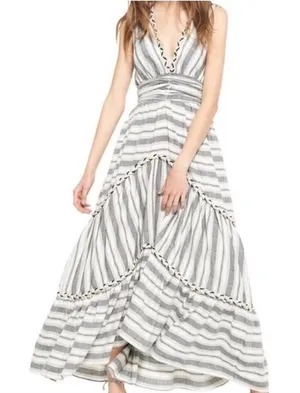 MISA Fournier Striped‎ Maxi Cotton Bohemian Dress Size Small thumbnail 1