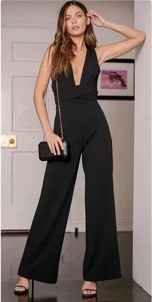 Lulus Make Memories Black Plunge Sleeveless Wide-Leg Jumpsuit Size Small thumbnail 1