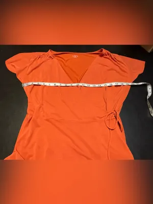 LOFT Orange Wrap-Front Short Sleeve Blouse size Large NWT thumbnail 8