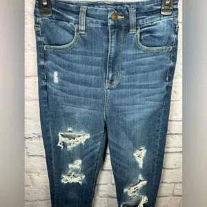 American Eagle distressed Curvy Super High Rise Jeggings‎ dark wash size 4 thumbnail 2