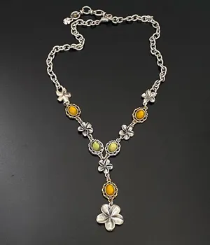 LUCKY BRAND Silver-tone Chain Flower Cabochon Y-Necklace 31g thumbnail 3