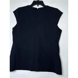 Ann Taylor Black Cap Sleeve Peplum-Style Top with Gold Button Tabs Detail Size M thumbnail 3