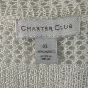 Charter Club Womens XL Ivory Pointelle Knit Open Front Cardigan Striped Sweater thumbnail 3