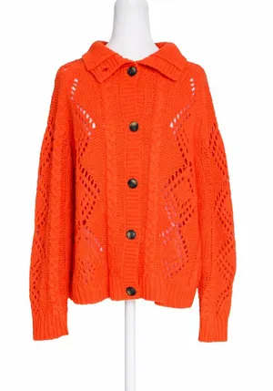 Sundance Women's Winter Tryst Open Cable Knit Cardigan Sweater Orange Large‎ thumbnail 1