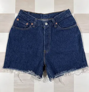 vintage 90s levi’s 501 red tab dark wash high waisted denim cutoff shorts USA thumbnail 1
