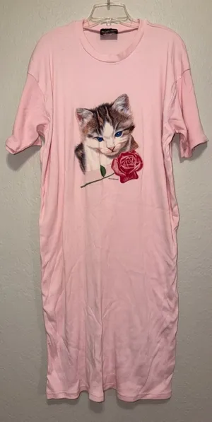 Vintage 80s Cat Rose Mumu Long Shirt Dress cottagecore granny shirt dress thumbnail 1