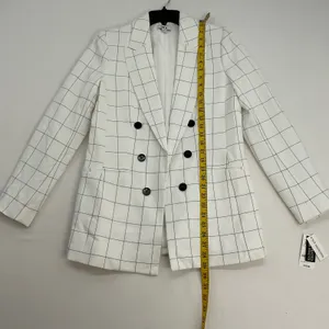 Bar III Womens Windowpane Double Breasted Blazer White Black Grid Suit Jacket‎ M thumbnail 9