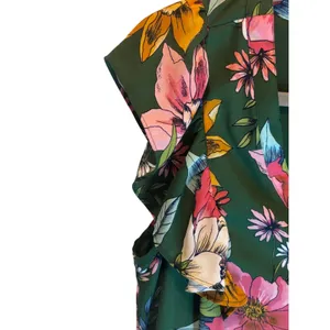 DR2 Daniel Rainn Green Floral Midi Dress Small Ruffle Cap Sleeve V-Neck thumbnail 5