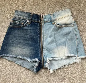 Revice Denim Two-Tone Distressed Denim Jean Shorts - Dark & Light Blue thumbnail 1