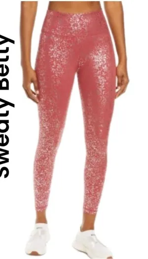 Sweaty Betty High Waist 7/8 Metallic Foil Splatter Leggings Red Silver M 393 thumbnail 1