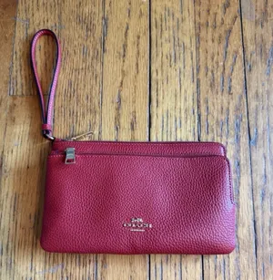 Coach Double Zip Wallet CU919 Bold Red Pebbled Leather NWT thumbnail 1