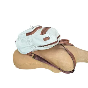 Convertible Backpack Shoulder Bag‎ Satchel Purse White Brown Vegan Leather thumbnail 2