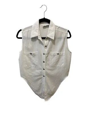 VTG Gitano White 100% Cotton Tied Up Sleeveless Top Sz M Summer Crisp Blouse thumbnail 4