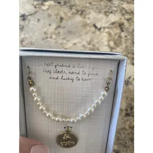 Sandra‎ Magsamen Messages From The Heart Necklace Womens OS Gold Pearl Je T'aime thumbnail 2