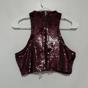 Ganni Sequined Ruched Crop Top in Port Royale Size 32‎ thumbnail 8