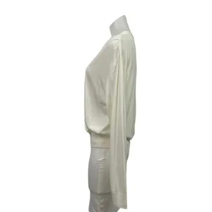 Banana Republic White Long Sleeve V Neck Faux Wrap Surplice Blouse Top Size L thumbnail 2