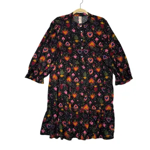 Uncle Frank Black Hearts of Flame Sacred Tiered Mini Dress Long Sleeve Medium thumbnail 2