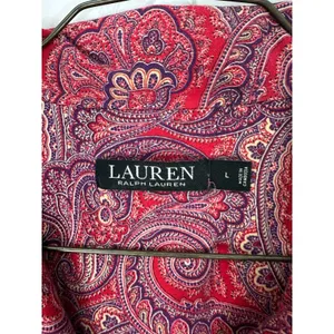 Lauren Ralph Lauren Pajama Top Womens L Red Paisley Long Sleeve Sleep Shirt‎ LRL thumbnail 2