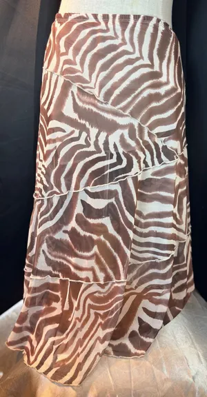 See You Monday Zebra Print Mesh Maxi Skirt Brown White Tiered Ruffle Y2K Medium thumbnail 1