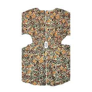 Zara AOP Ikat Print Tiered Elastic Waist Dress Tan Green Tribal MEDIUM Boho Chic thumbnail 9